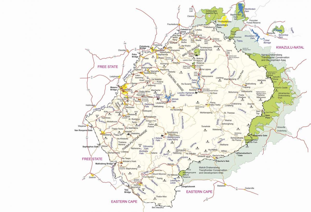 Karte von Lesotho Grenzposten