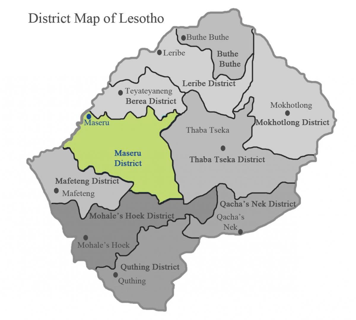 Karte von Lesotho zeigen Bezirke