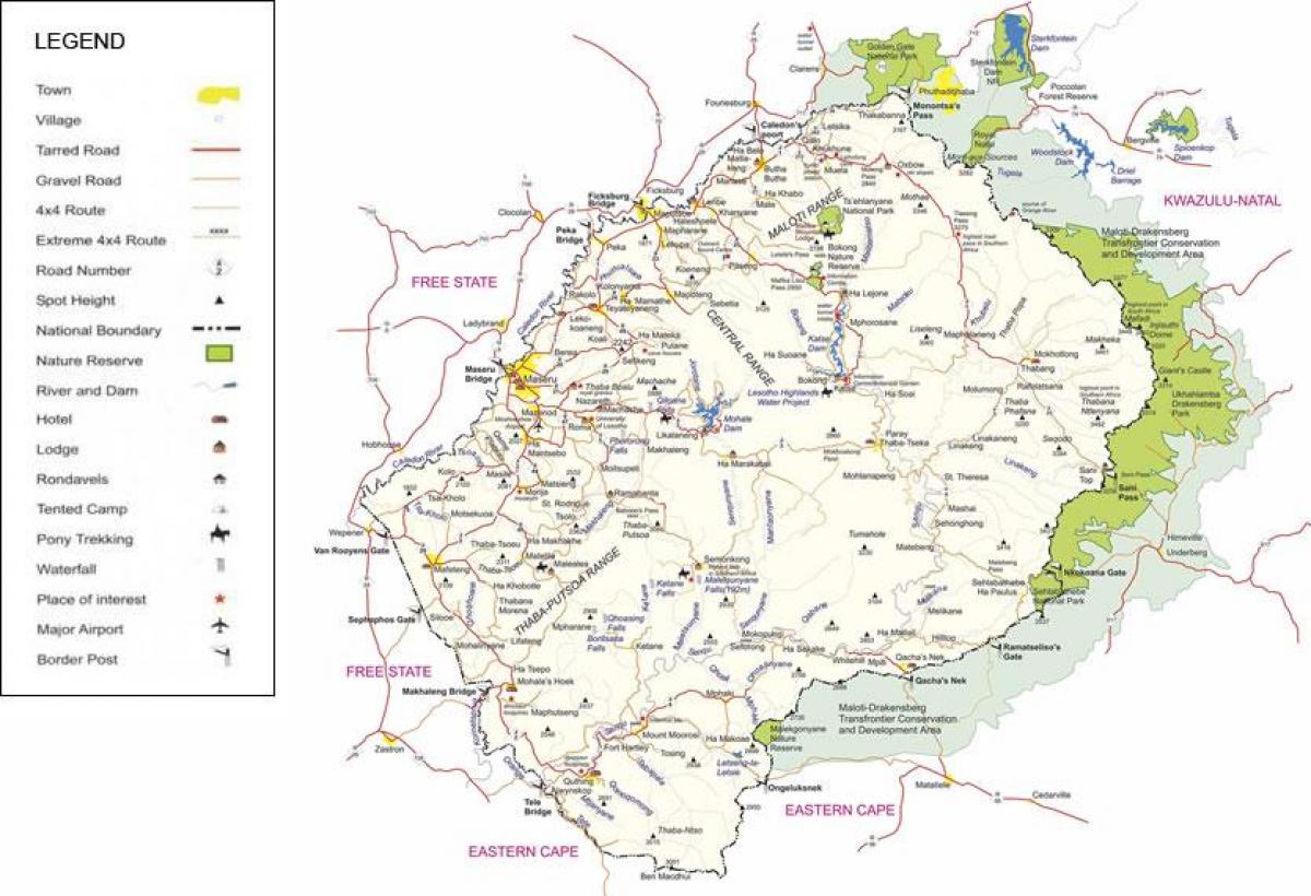 Lesotho Straßen Karte