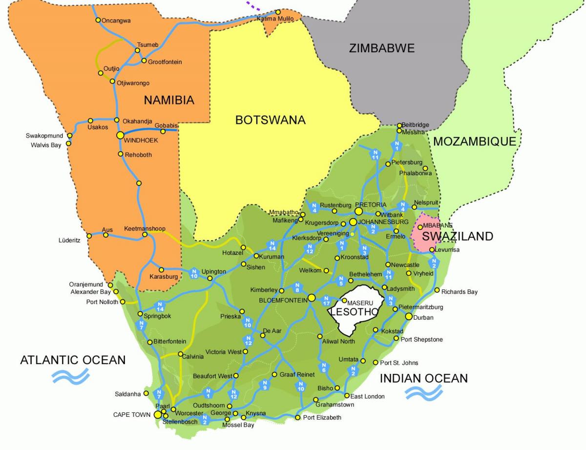 Karte von Lesotho und Südafrika